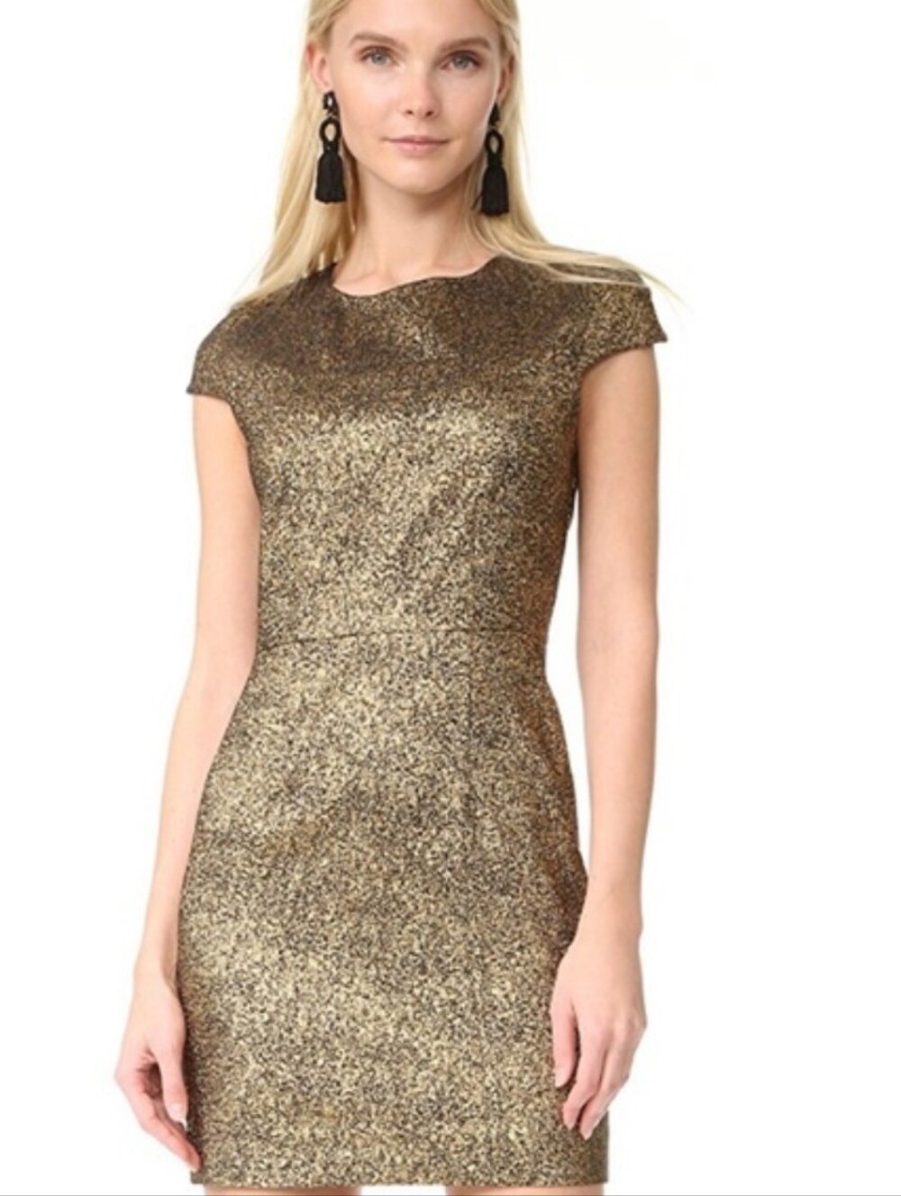 Diane Von Furstenberg Hadlie Metallic Gold Mini Sheath Dress